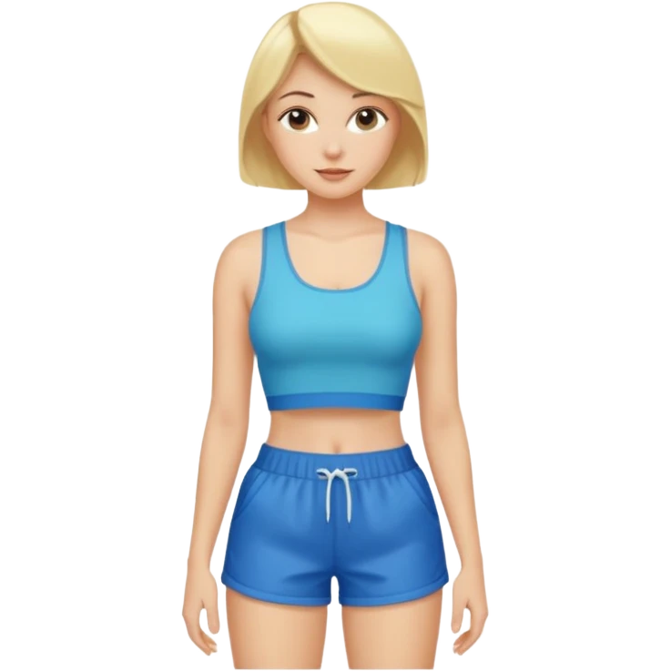 Haz una mujer,rubia,de piel blanca y con short y playera corta sin mangas con cara sexy emoji
