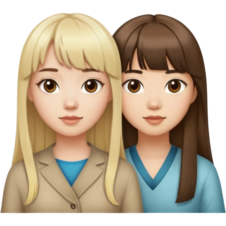 Blonde white girl middle part with brown hair asian girl bangs emoji