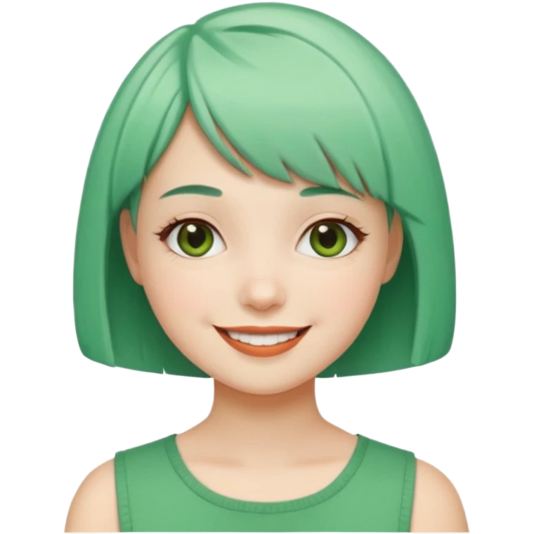 Girl with Mint Bob Cut – short green hair, cheerful smile. emoji