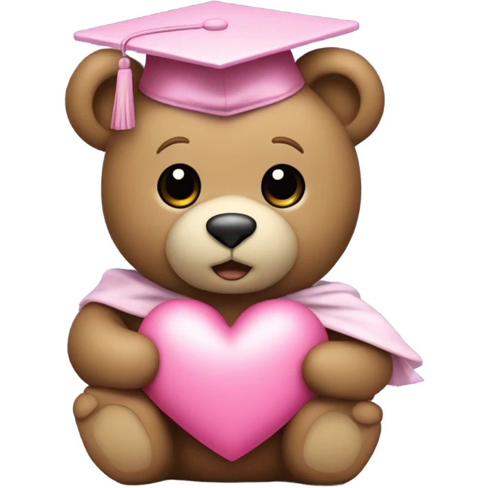 Teddy bear holding pink heart  white graduation cap  emoji