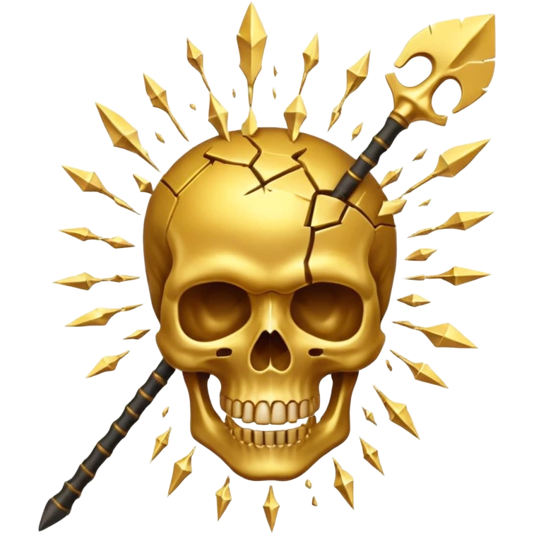 golden skull explode in multiple pieces by a spear emoji