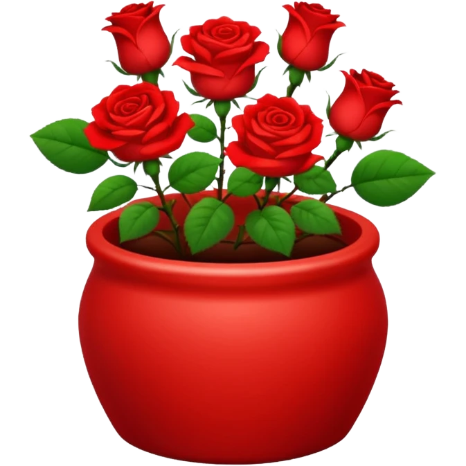 Scarlet red ceramic pot, very short and cylindrical, with red roses. emoji