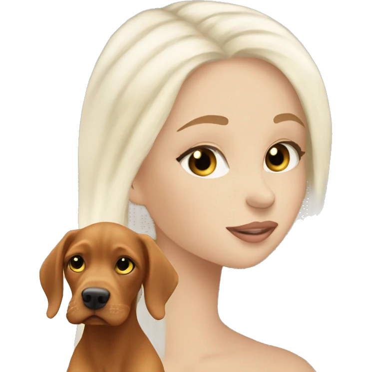Pretty long white blonde hair girl kissing vizsla  emoji