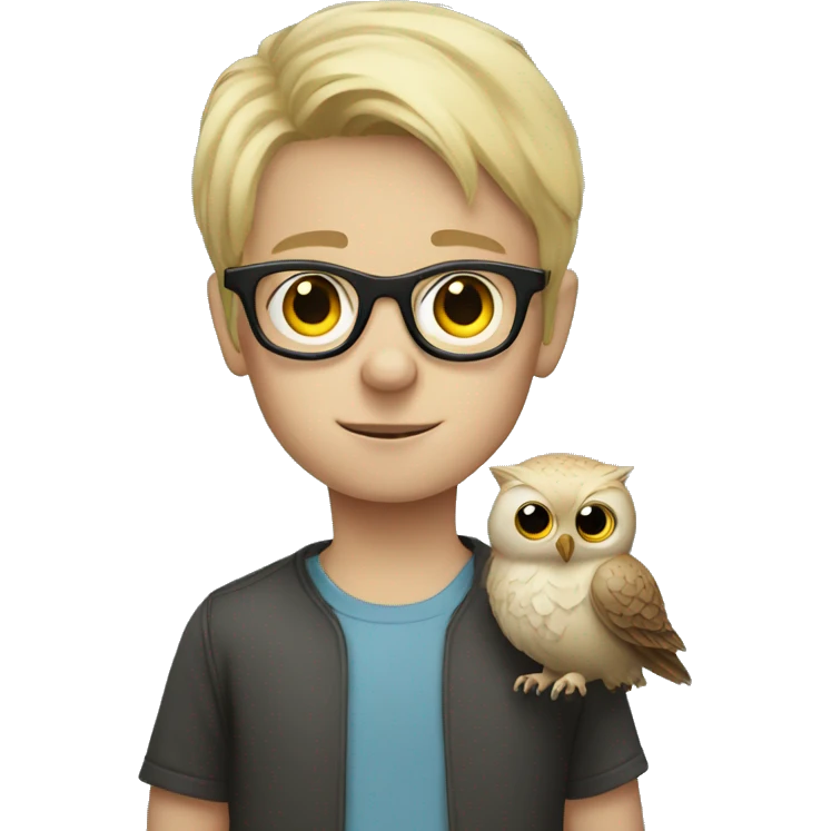Blonde boy with glasses holding an owl  emoji