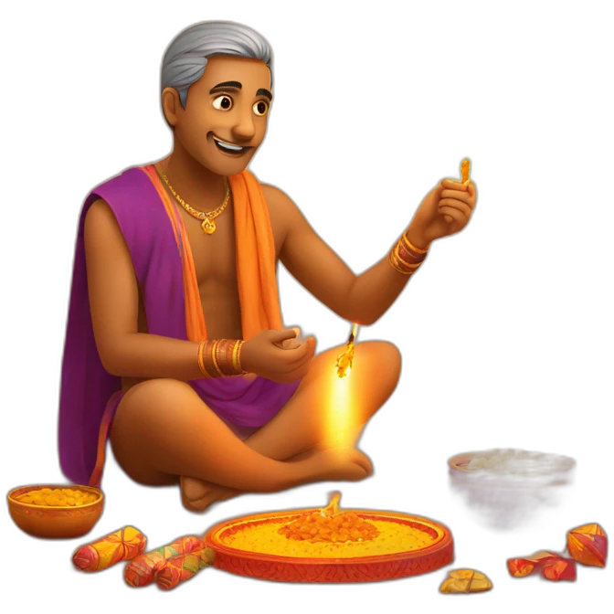 Indian man lighting a cracker on Diwali day emoji