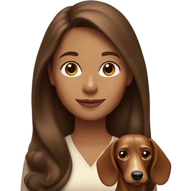 Brown haired woman with cream colored long haired dachshund emoji