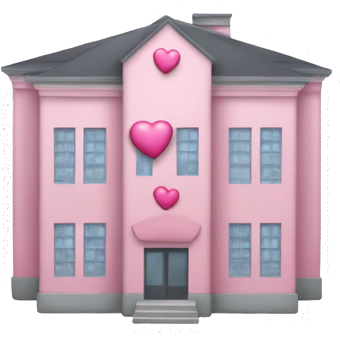school building that has hints of pink and has a baby pink love heart on the front emoji