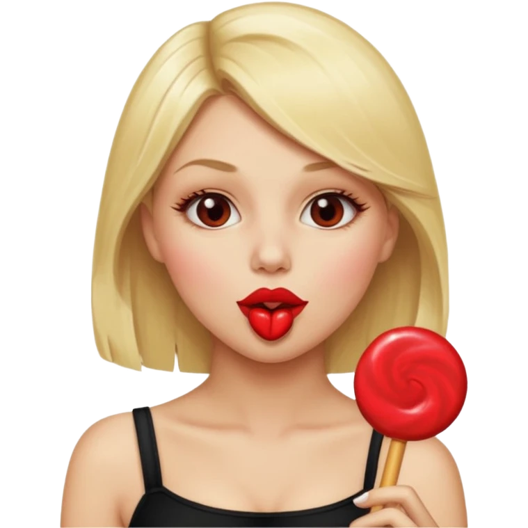 A naked blonde female sucking on a lollipop seductively with nice tits emoji