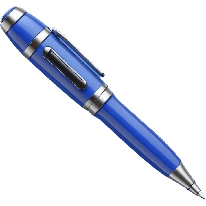 3D render of Hidden Camera Pen, secret agent spy gear aesthetic, hidden mechanisms, glossy blue ballpoint pen with a glass lens tip, sleek tactical texture, Apple emoji style, isolated on white background --v 6.0. emoji