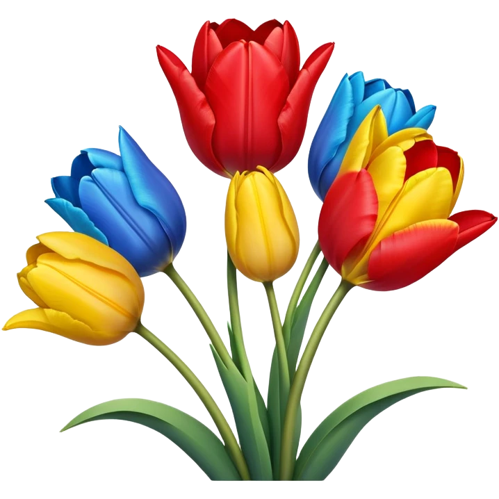 primary color tulips - red, blue, and yellow tulip flowers emoji