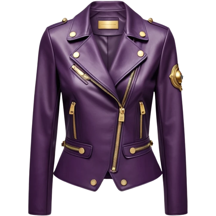 Dolce and gabanna brand Cropped midnight plum color leather detailed jacket for women with 10k gold and metallic chrome edgy style embellishments. 8k, 5000x5000px, 3D rendering, realistic, isolated still life, no emoji faces no emoji icons no human figures  emoji