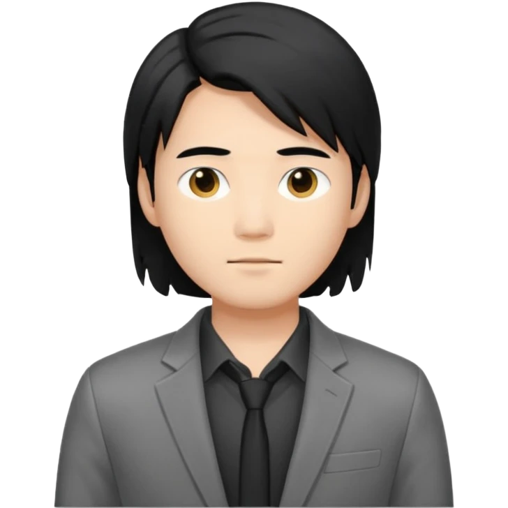 asian young man with long black hair middle part haircut in grey blazer and black t-shirt  emoji