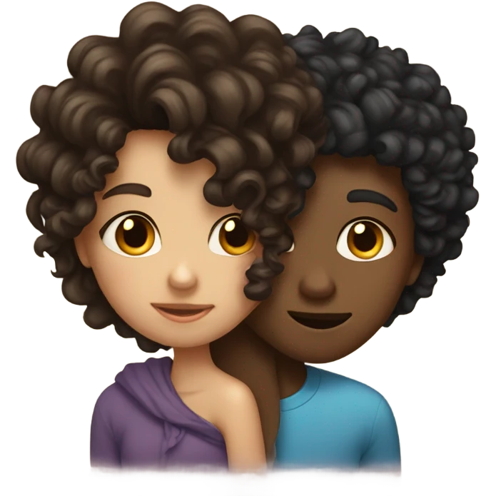 dark brown hair girl kissing curly haired boy emoji
