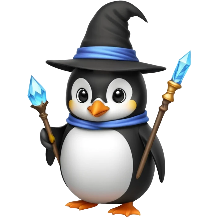 penguin wizard with wand and hat emoji