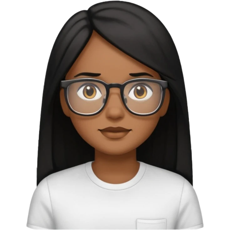 Cor da pele parda óculos um pouco quadrado cabelos longos e preto roupas blusinhas de manga curta emoji
