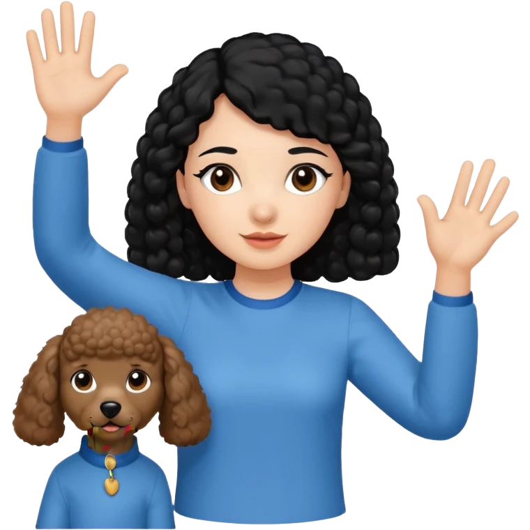 Ponytail black hair girl with brown Poodle say goodbye  emoji