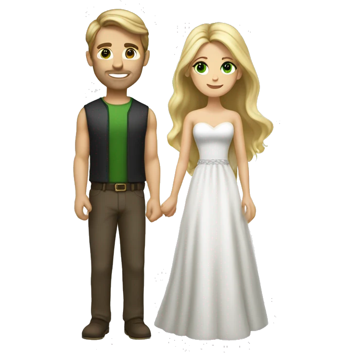 Married couple, he has brown hair and muscles, she has long blonde hair and green eyes  emoji