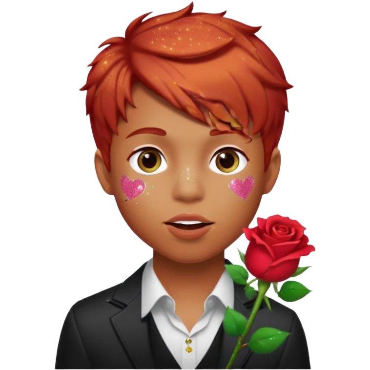 red glitter naughty-looking boy with a rose in his mouth emoji