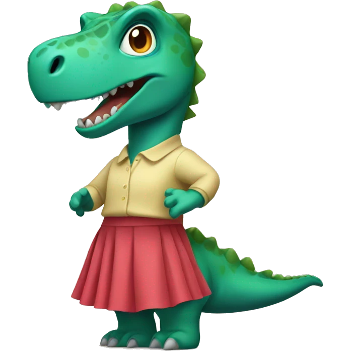 Dinosaur wearing skirt emoji