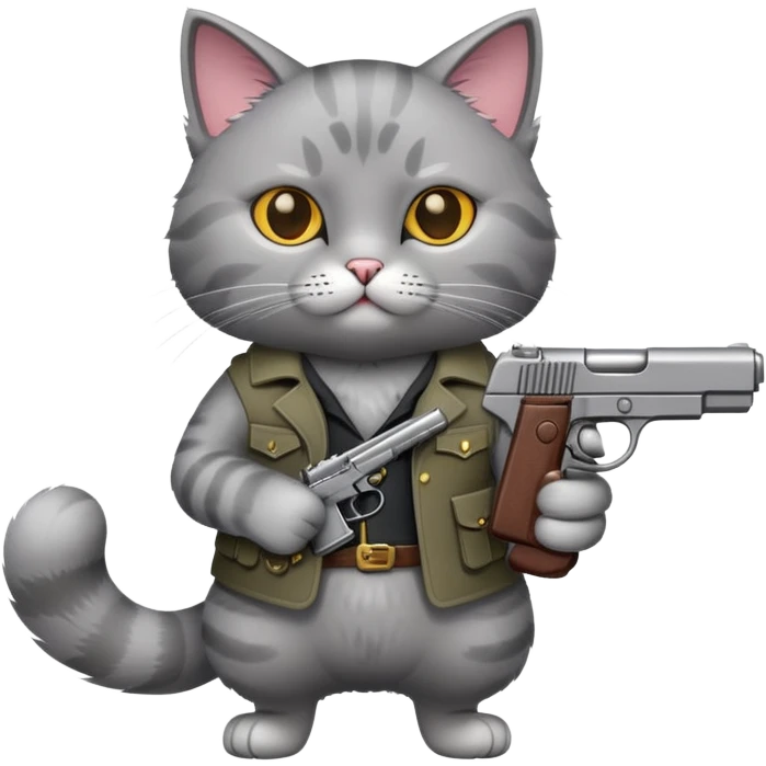 cat standing confidently with a pistol emoji