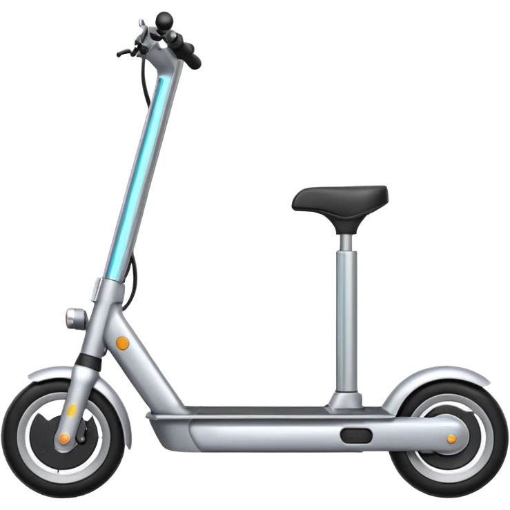 A futuristic electric scooter emoji made of silver chrome, sleek minimal frame, smooth metallic surface, subtle reflections, modern urban design, iOS emoji style, centered, clean white background emoji