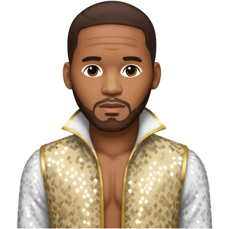 R Kelly with dark brown hair, white sequin outfit emoji