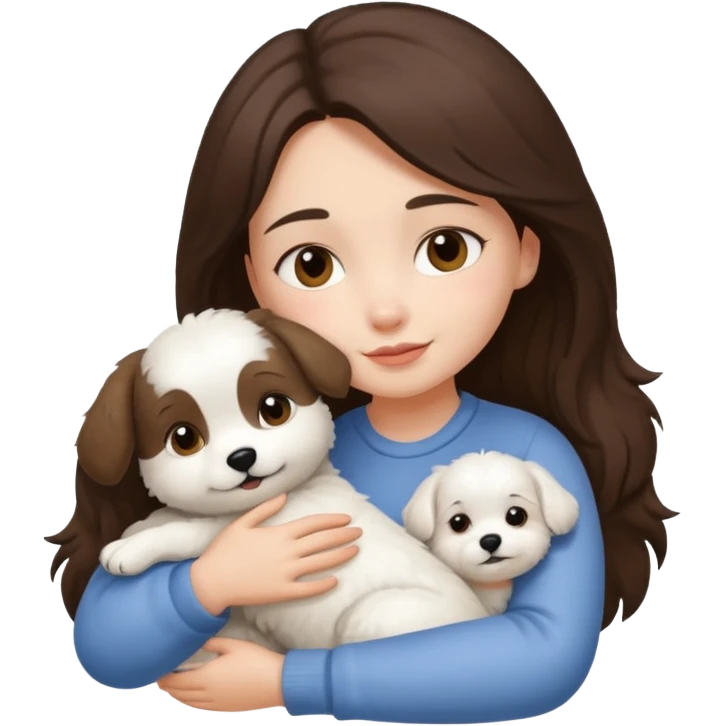Chica castaña con su perrito pequeño blanco emoji