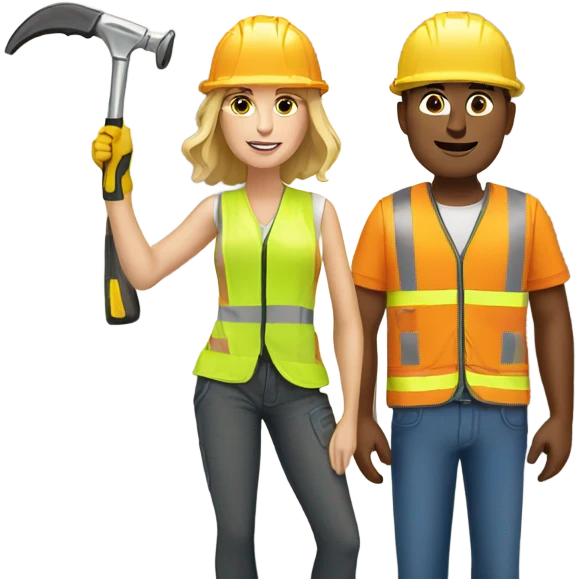 White woman and man builders emoji