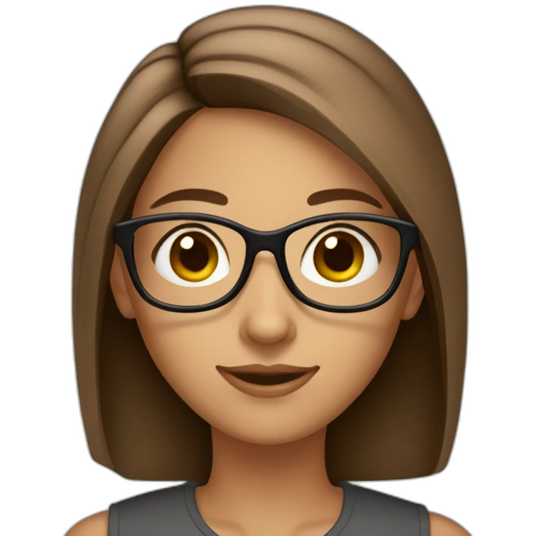 Pretty woman with straigh brown hayır, brown big eyes wit glasses emoji