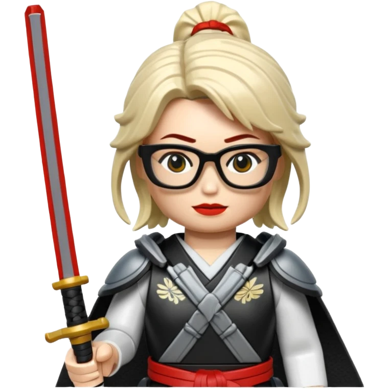 lego Samurai with glasses, Warrior in samurai armor, female, with katana emoji