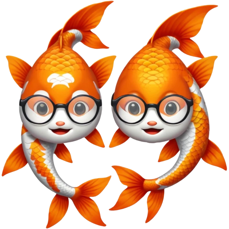 Two "koi" fishes male and female, wearing glasses. emoji