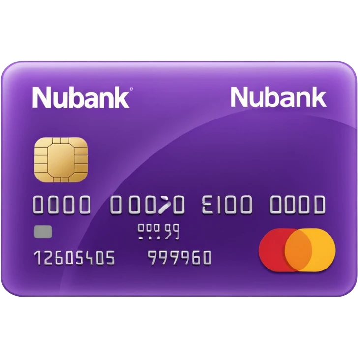 credit card, purple, writen in white "NUBANK" emoji