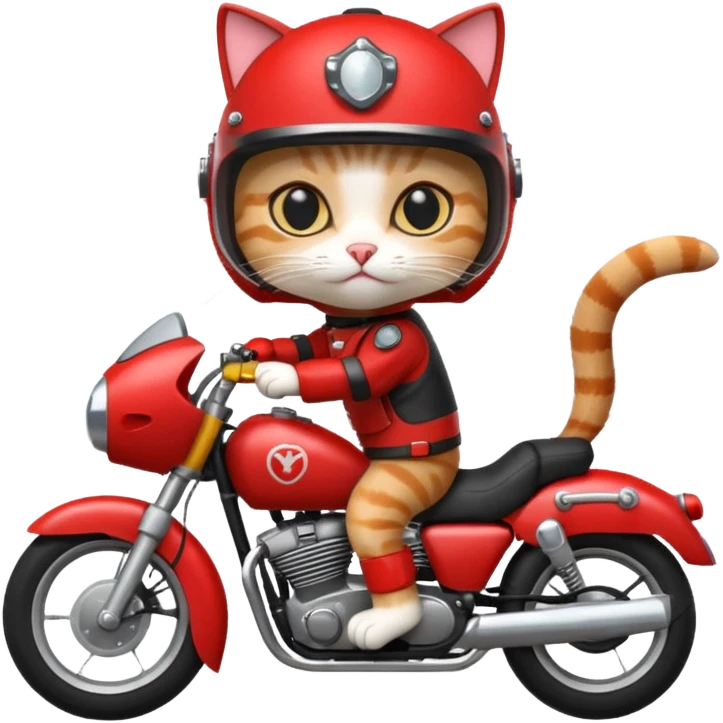 Cat on red and black motorcycle with helmet emoji