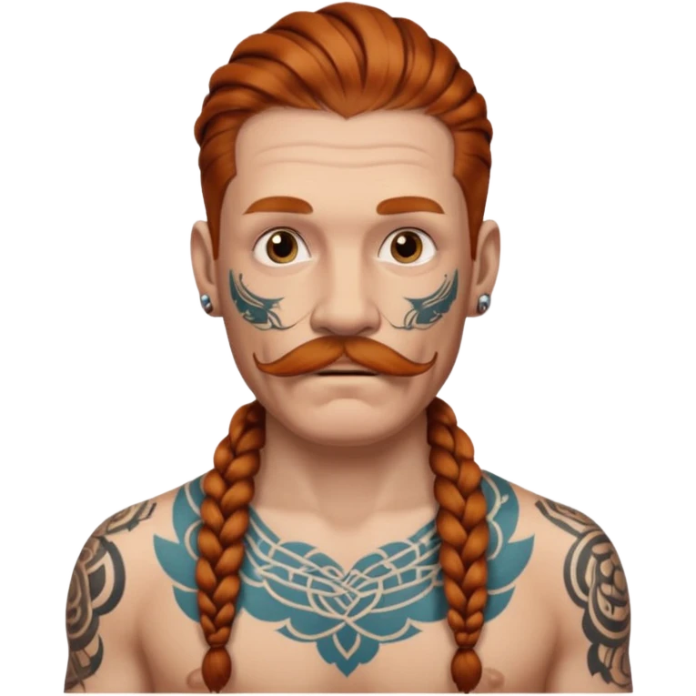 dark ginger braids man very white old very tattoed with the whitest mustache ever emoji