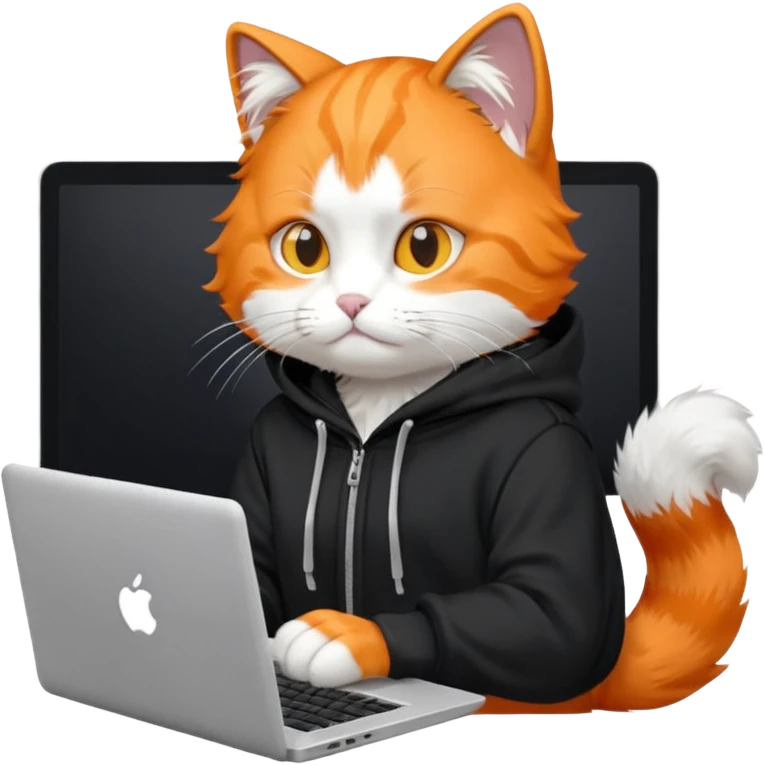 orange cat with laptop and black hoodie emoji