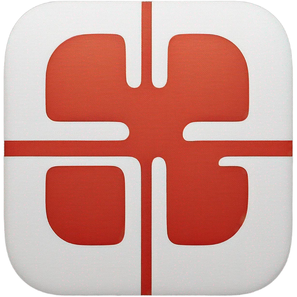 A minimalistic red square emoji with rounded corners, featuring a white abstract circular design resembling a stylized 'O' with a small dot to the left. The design has a clean and modern look, suitable for a restaurant reservation or booking app. emoji