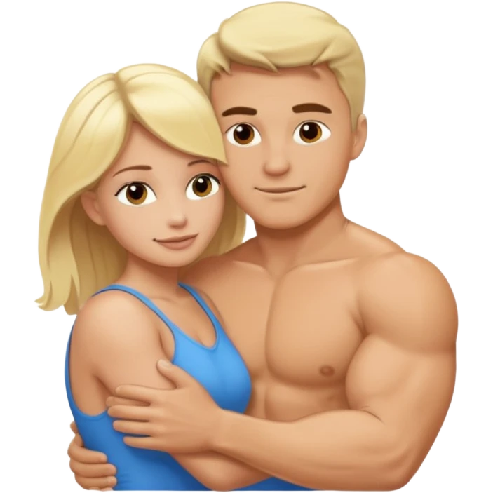 a white muscular man hugging blonde white lady emoji
