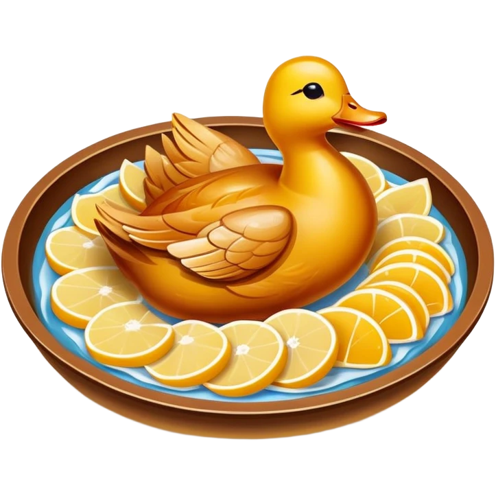 Nanjing salted duck with glistening skin slices, simplified emoji style with bold outlines and bright colors, cartoon style Jiangsu poultry dish emoji