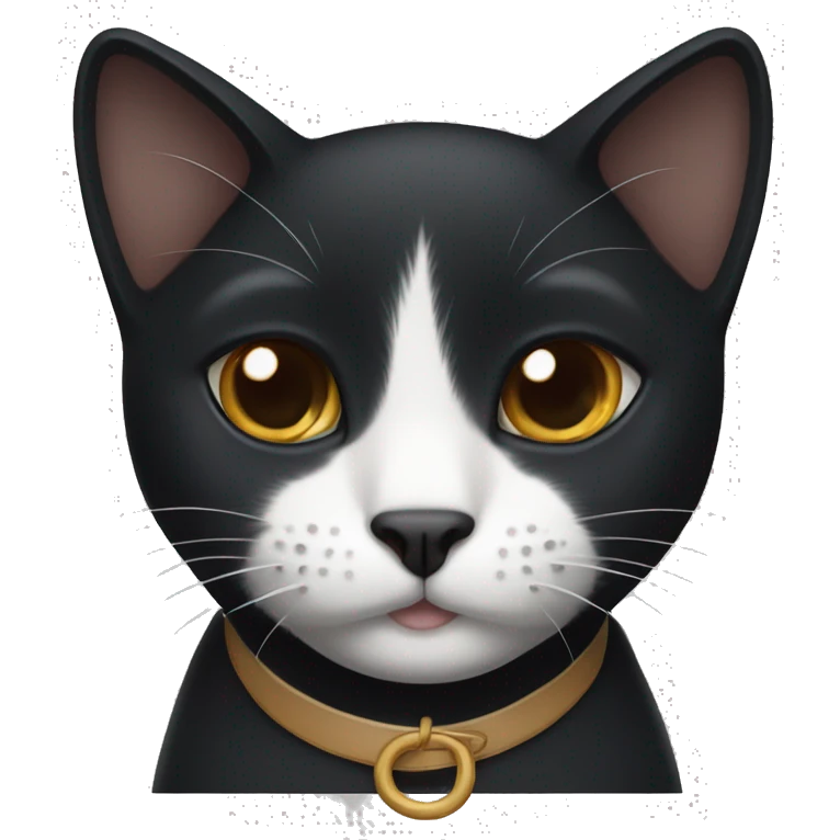 Black cat with brown eyes white lower lip and white collar emoji