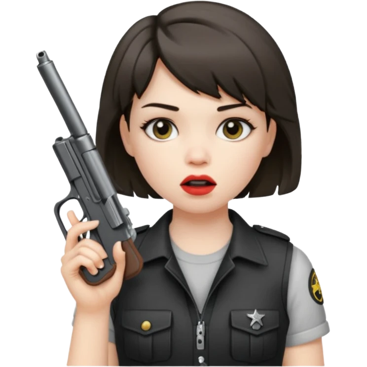 short hair girl with mullet putting gun in her mouth emoji