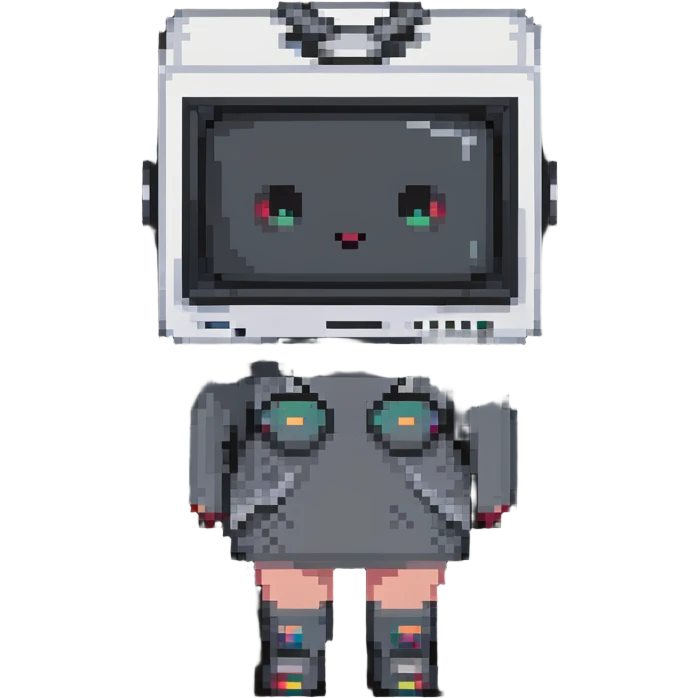 thick female with computer screen head, flatscreen TV head emoji