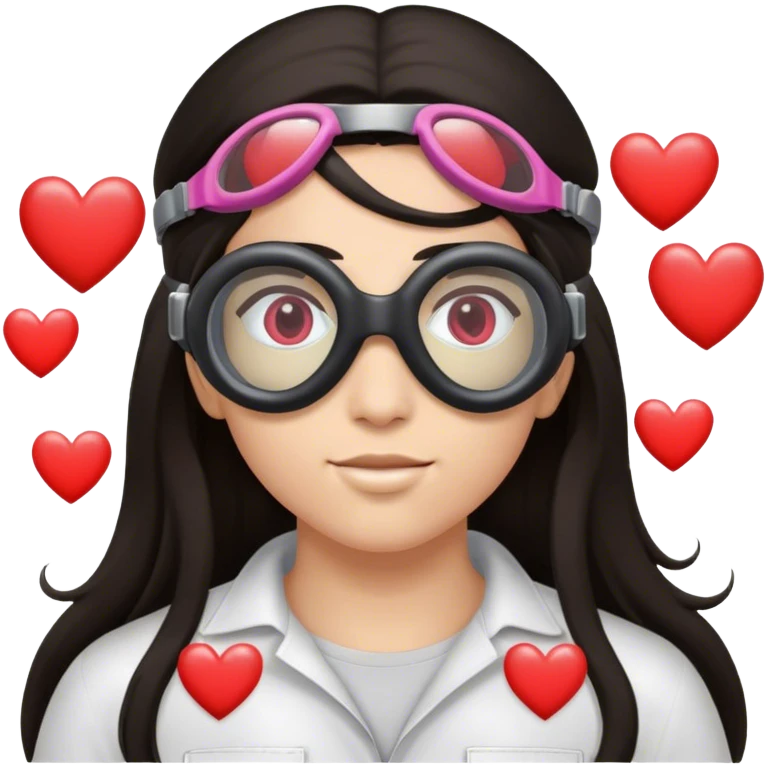 Face with dark long hair and goggles with hearts on them emoji