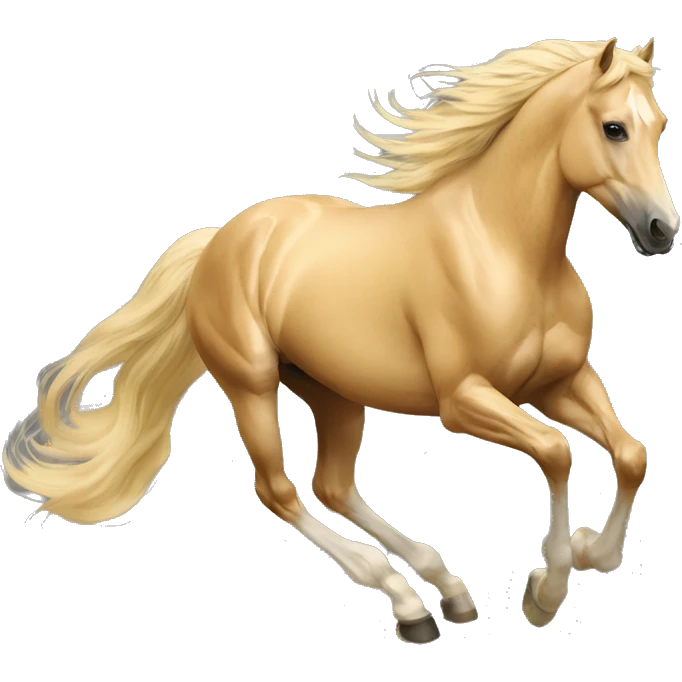 Yellow palomino horse with long flowing mane galloping with prosthetic leg, slender horse, solid yellow horse, running, yellow horse galloping with prosthetic leg, pretty horse emoji