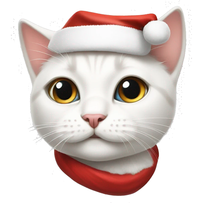 sweet white cat with santa clouse cap emoji