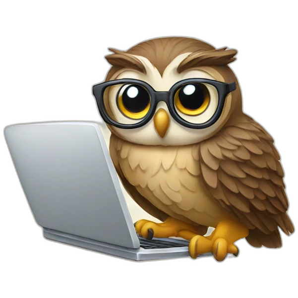 Owl with glasses having laptop emoji