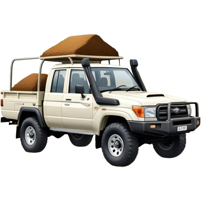 Toyota LandCruiser 70 Series (2021) – Cinematic-realistic Toyota LandCruiser 70 Series ute, its rugged white frame bouncing over rough farm tracks. Dust billows behind as the vehicle powers across dry paddocks, a trusty farm dog perched in the tray, scanning the horizon. emoji