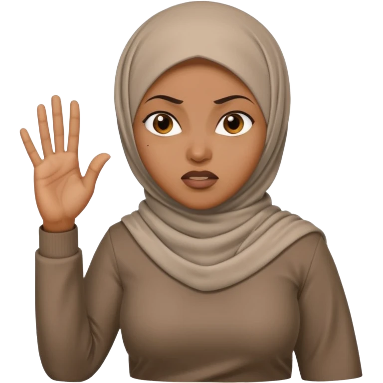 сердитая черная женщина мусульманка по пояс  показывает рукой в право  emoji