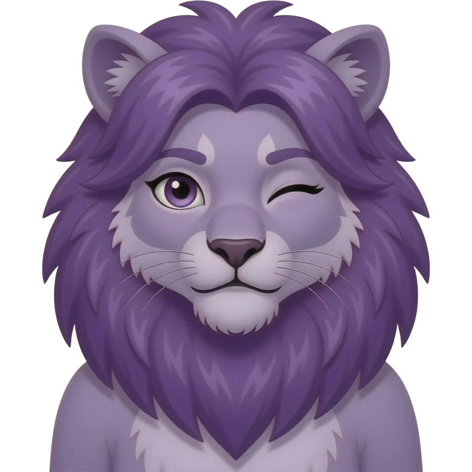 purple long shaggy haired female werelion wink emoji