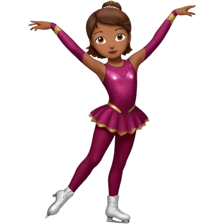 Una patinadora de 12 años y es morena de pelo y lleva un mallott granate con brillos y esta patinando emoji