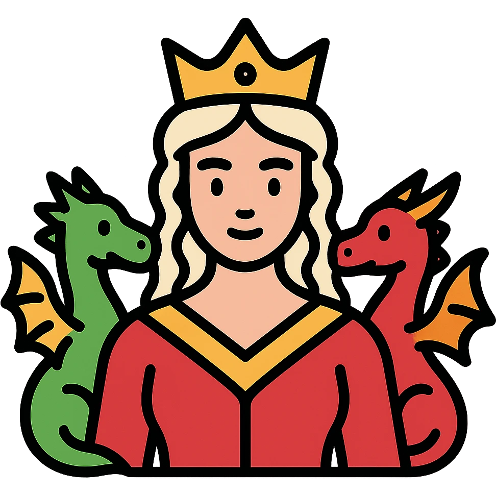 mother of dragons, fantasy queen with small dragons emoji